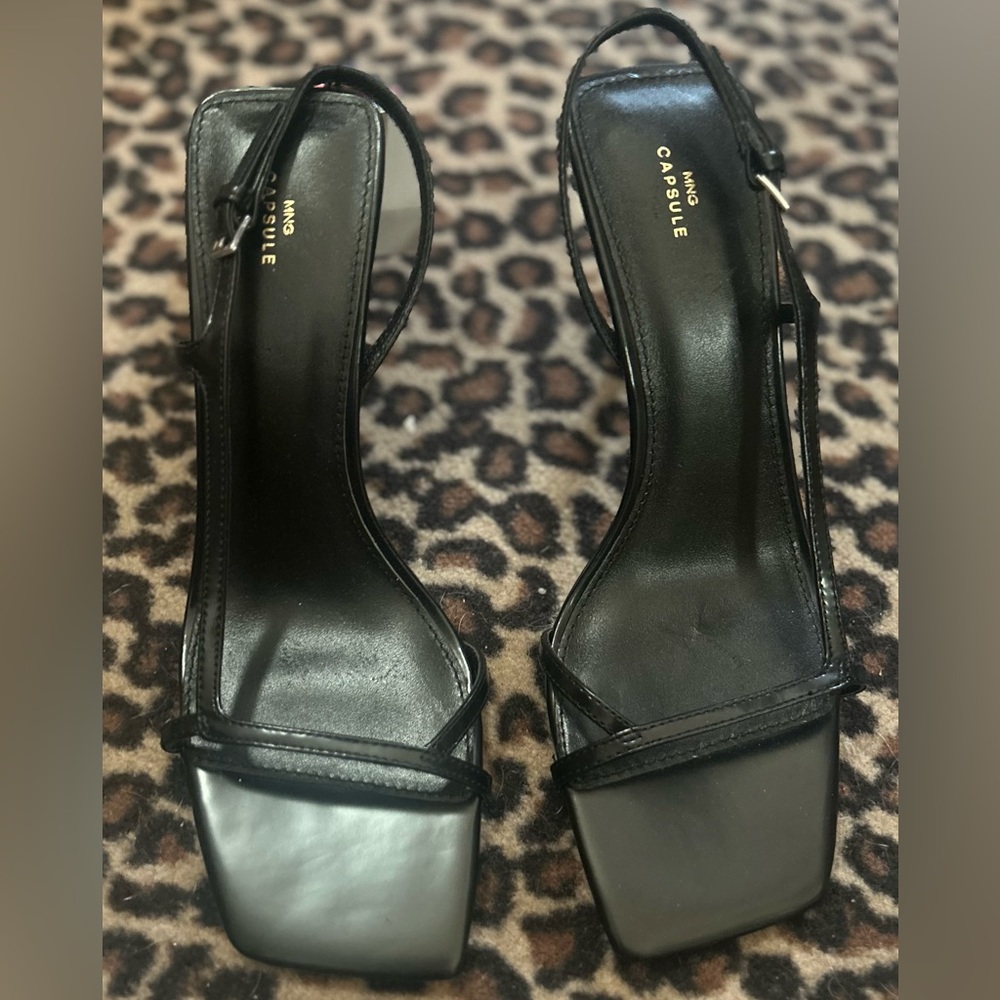 New black leather heels size 39